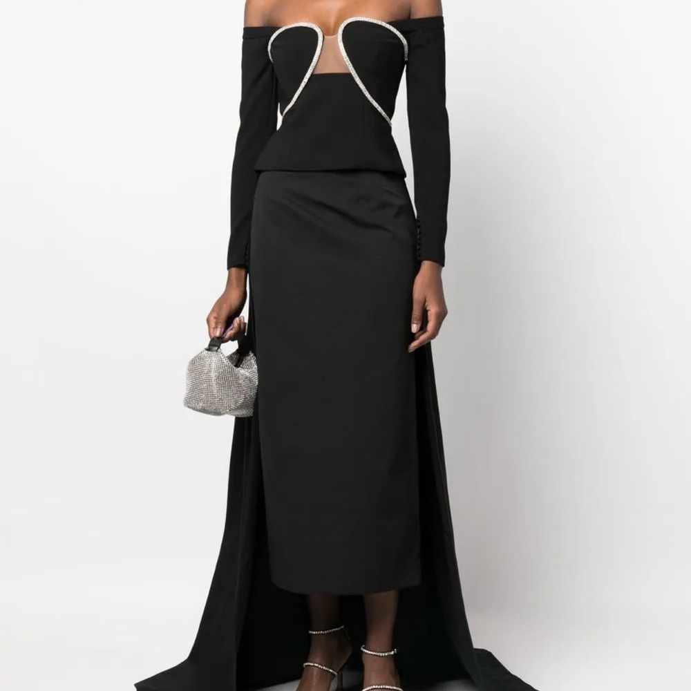 Self-Portrait Black Off-Shoulder top with Crystal Trim